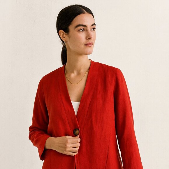 Lafayette 148 Red Linen Lagenlook One Button Blazer Jacket Lightweight  Size S - Picture 2 of 15